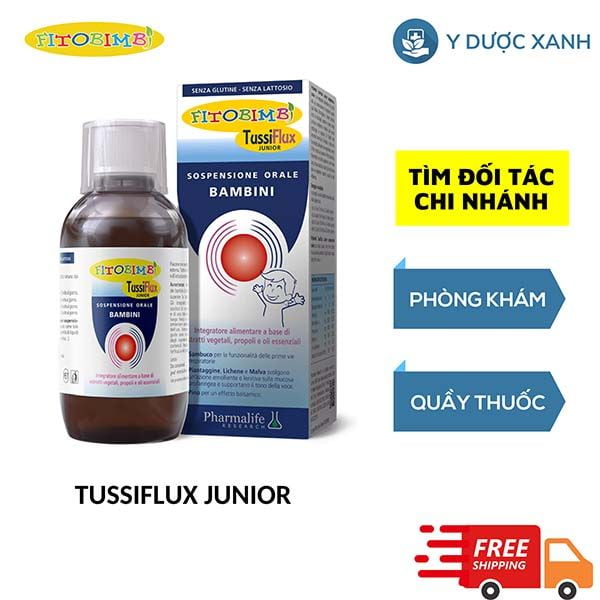 FITOBIMBI TUSSIFLUX JUNIOR, 200ml, Siro giảm ho, đau rát cổ họng cho bé, trẻ em từ 1 tuổi của Ý