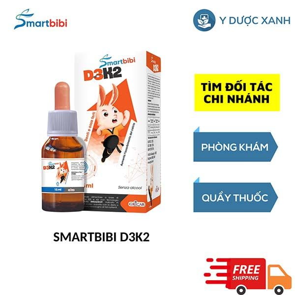SMARTBIBI D3K2, 15ml, Bổ sung D3 K2 dạng nhỏ giọt cho trẻ sơ sinh và trẻ nhỏ của Ý